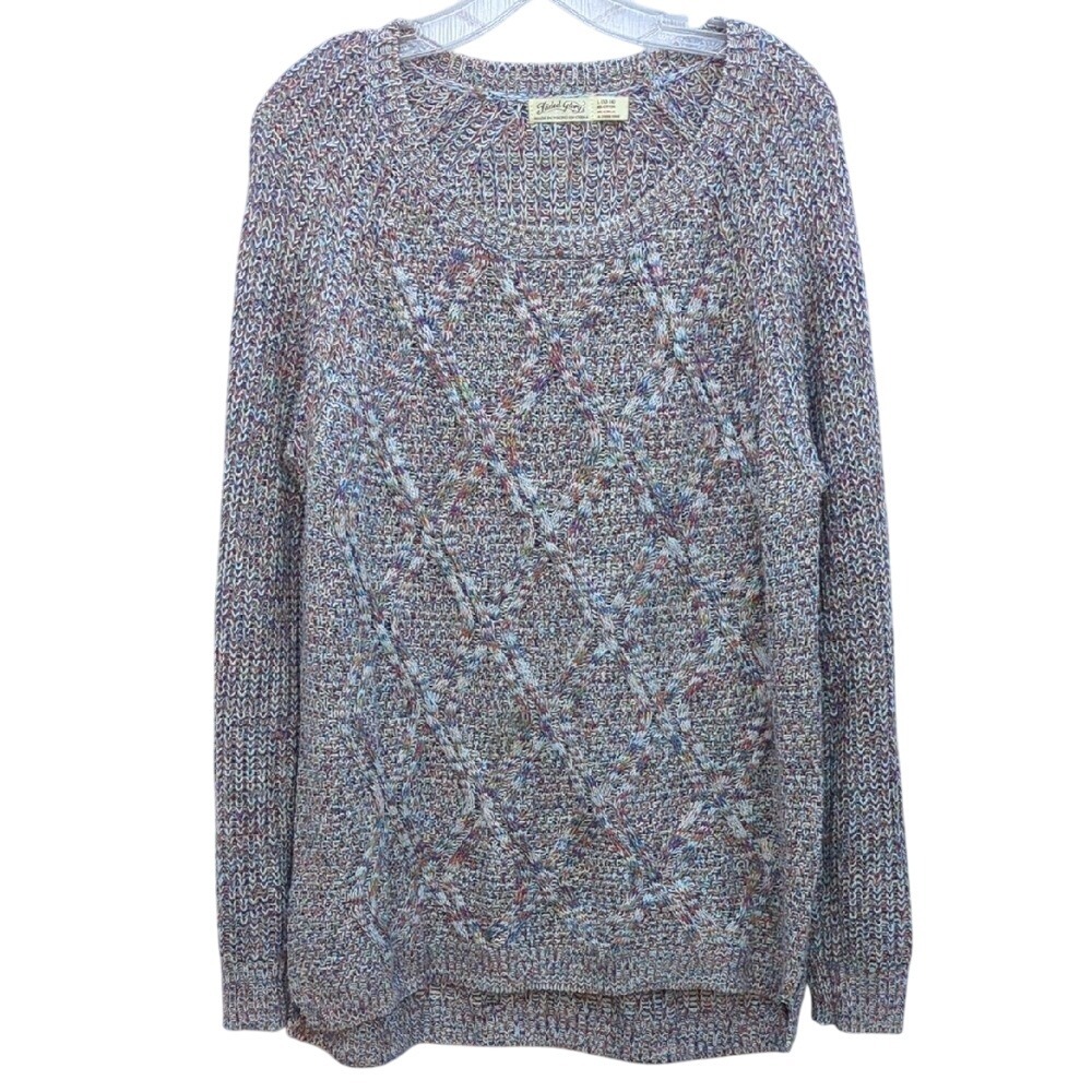 Faded Glory Cable Knit Pullover Sweater Multi Color Textured Knitwear